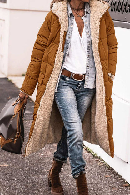 Reversible Hooded Plush Cotton Long Coat