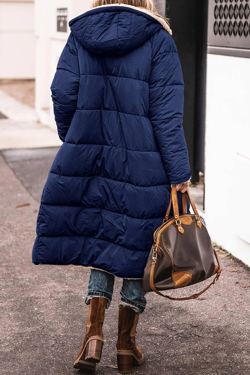 Reversible Hooded Plush Cotton Long Coat