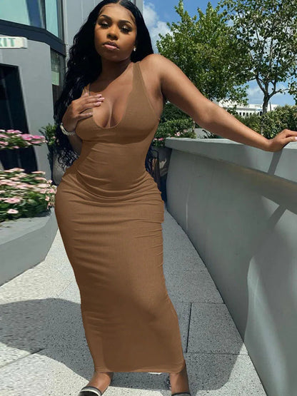 Ribbed Knitted Stripe V Neck Club Summer Midi Dresses
