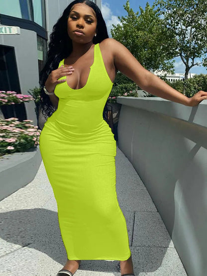 Ribbed Knitted Stripe V Neck Club Summer Midi Dresses