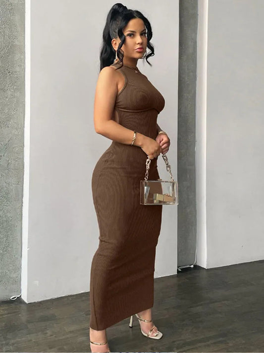 Spring Backless Evening Birthday Brown Long Midi Dresses