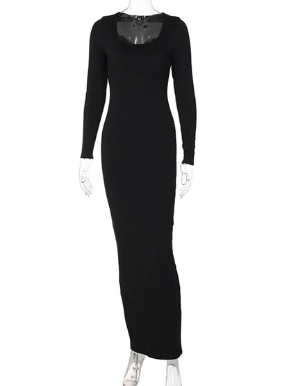 Ribbed Square Neck Fall Evening Mit Midi Dresses