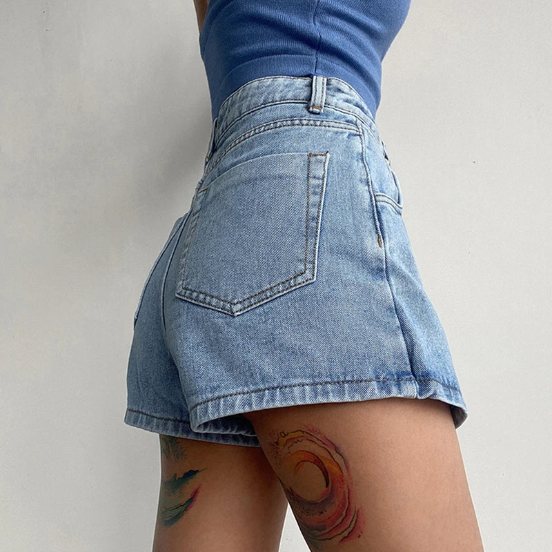 Dressbetty - Irregular High Waist Denim Shorts Skirt