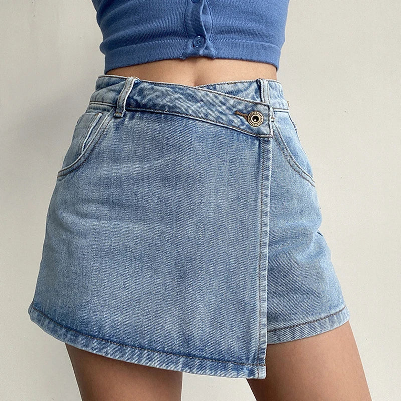 Dressbetty - Irregular High Waist Denim Shorts Skirt