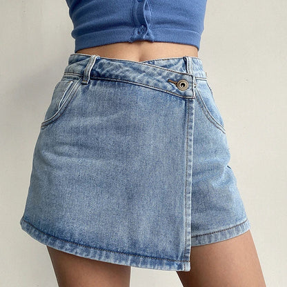 Dressbetty - Irregular High Waist Denim Shorts Skirt