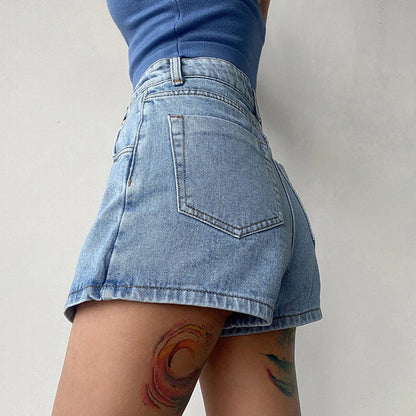 Dressbetty - Irregular High Waist Denim Shorts Skirt