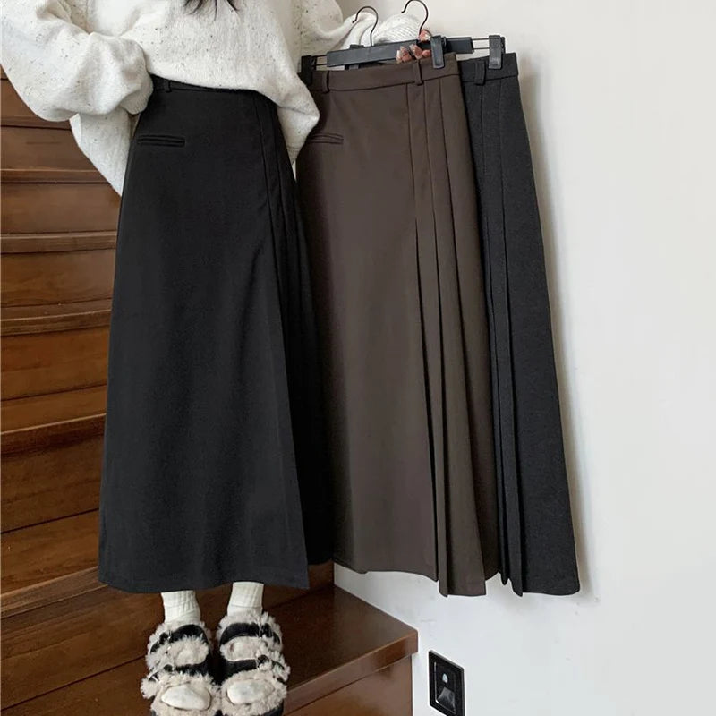 Dressbetty - Pleated College Style High Waist A-line Skirt