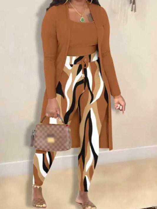 Cami Geometric Print Drawstring Three Piece Pants Set Bo5084