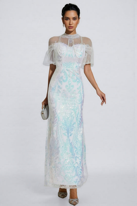 Austinse White Mesh Sequin Maxi Dress