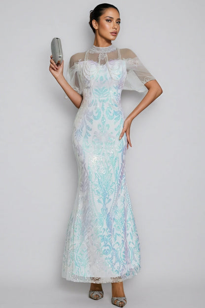 Austinse White Mesh Sequin Maxi Dress