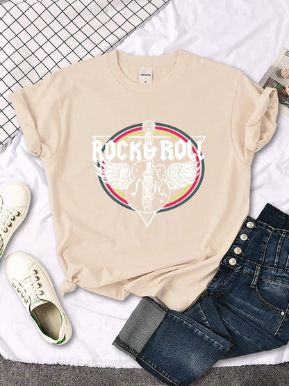 Rock Roll Electric Guitar Printed T-shirt Comfortable Tops Breathable Cool Short Sleeve O-neck Street Tee Clothing