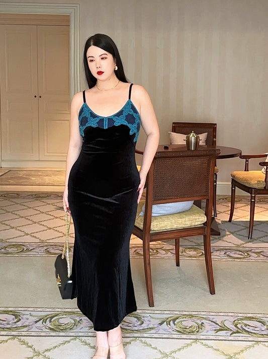 Romantic Velvet Knit Mermaid Strap Dress No Cardigan