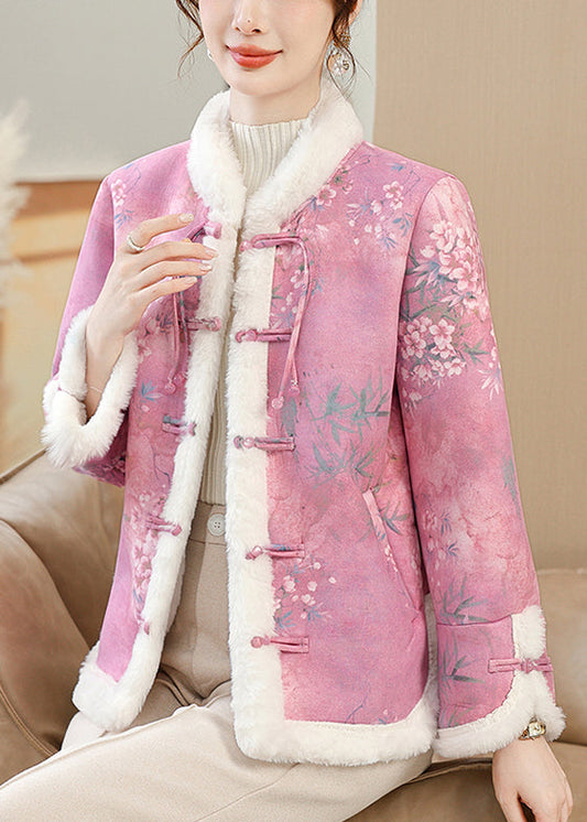 Rose Button Pockets Warm Fleece Winter Parkas Coat Fur Collar Rz026