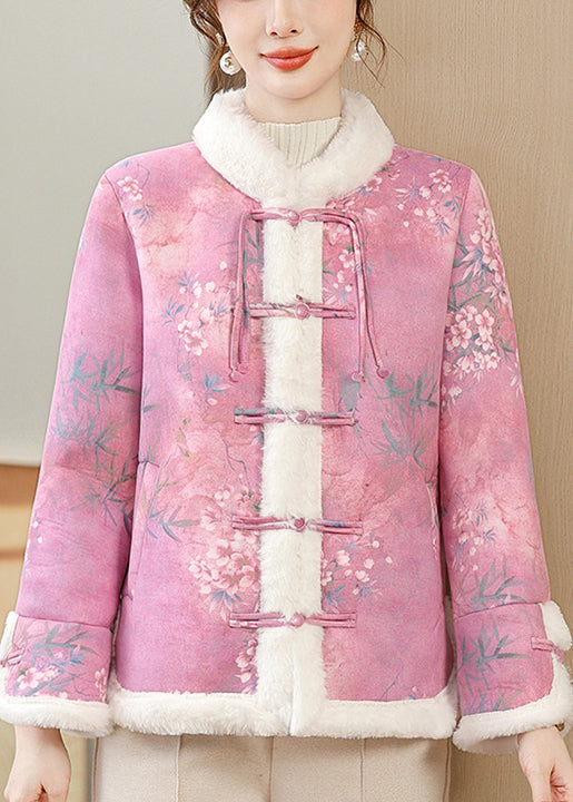 Rose Button Pockets Warm Fleece Winter Parkas Coat Fur Collar Rz026