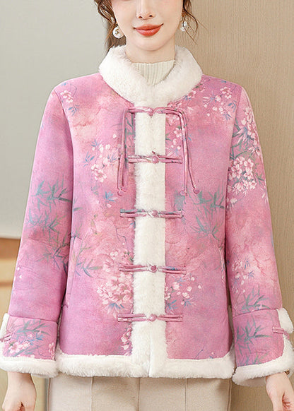 Rose Button Pockets Warm Fleece Winter Parkas Coat Fur Collar Rz026