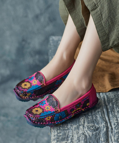 Rose Cowhide Leather Embossed Handmade Flat Feet Shoes Xc1031