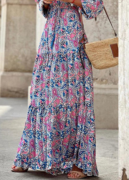Rose Tie Waist Fall Maxi Dress V Neck Qa024