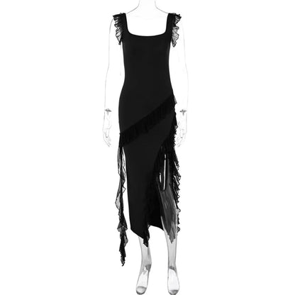 Maxi Dress With Backless Split - Chiffon Christmas Party Dress