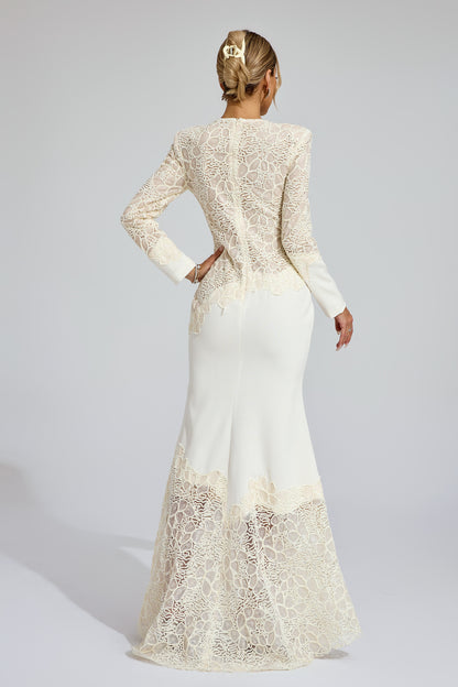 Ruskin Beige Embroidered Maxi Dress