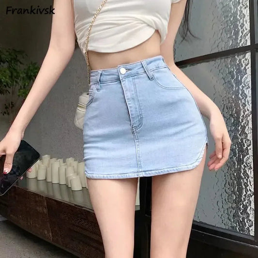 Side-split Lined Denim Skirt