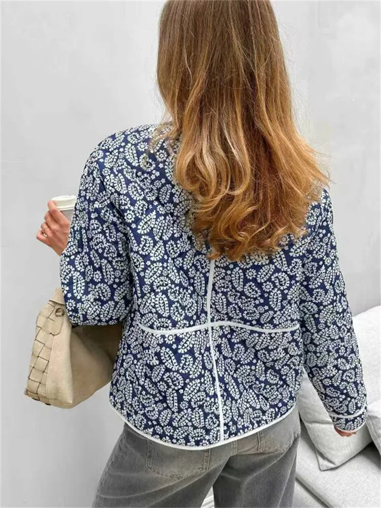 Printed Patchwork Jackets Female Contrast Loose Long Sleeve Autumn Pocket High Street Coat ’s Cardigan