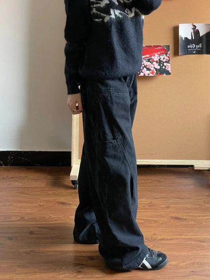 Boyfriend Jeans for Baggy Balck Wide Leg Denim Trousers Harajuku Causal Straight Cowgirl Pants