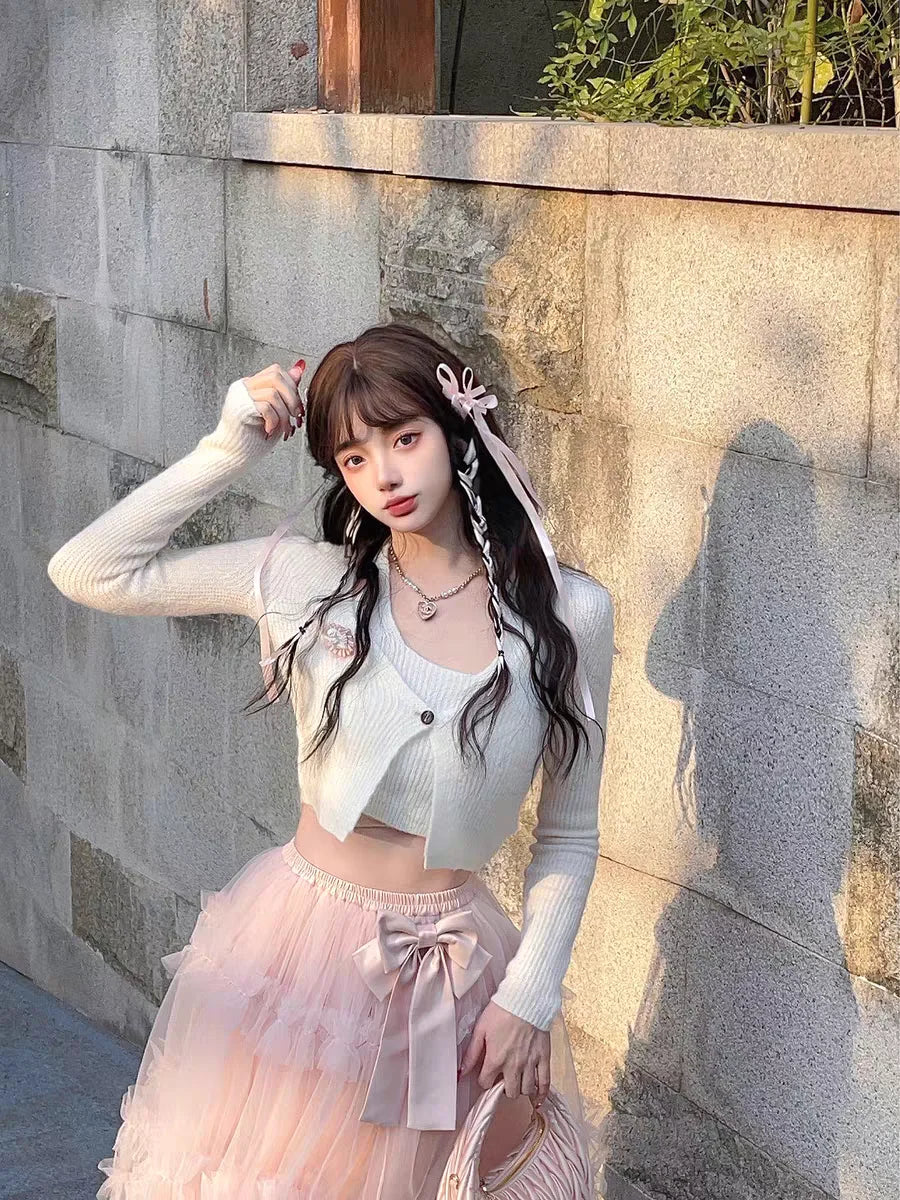 Princess Sweet Lolita Thin Wisteria Fake Twopiece Alpaca Wool Slimming Knit Cardigan