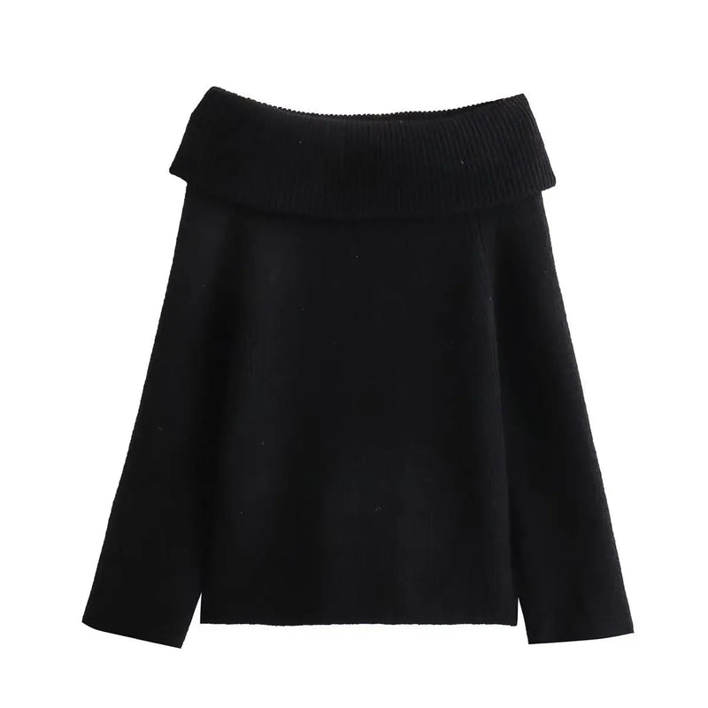 Offshoulder Knit Sweater Pullover for Slim High Street Loose Patchwork Camisola Knitwear Top