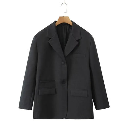 Chill Dark Gray Oversized Blazer Boyfriend Notched Collar Loose Suit Coat