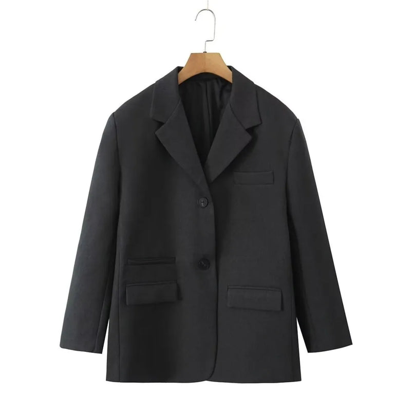 Chill Dark Gray Oversized Blazer Boyfriend Notched Collar Loose Suit Coat