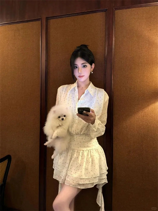 Dresses Polka Dot Long Sleeve Ruffles Ribbon Spring New Office Lady Mini Dress Party