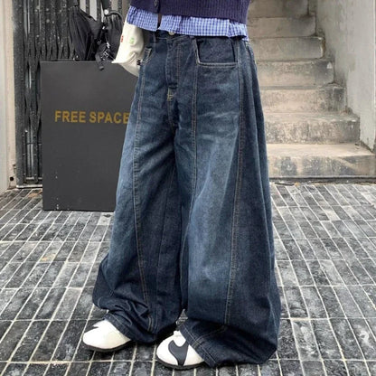 Y2k Letter Embroidery Washed Jeans Harajuku Wide Leg Denim Pants Baggy Gyaru Scimitar Trousers