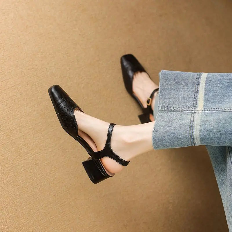 Sandals Square Toe Thick Heels 3.5cm Buckle Strap Breathable Small Size 31 32 33 Sweet Daily Shoes