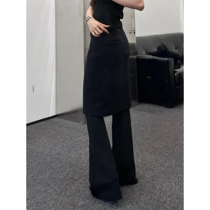 Fake Twopiece Slim Wide Leg Pants Spring New Korean High Waist Pleated Skirt Splicing Knit Pants
