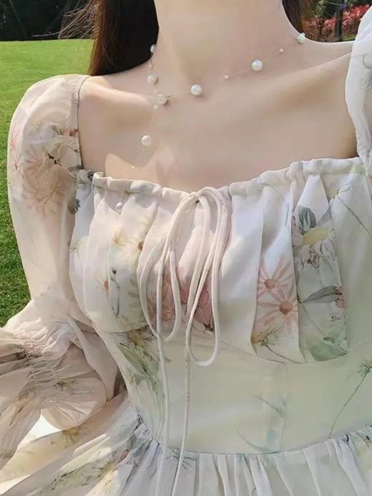 New Summer and Aline Midi Dress French Style Party Vacations Vestidos Female Clothes