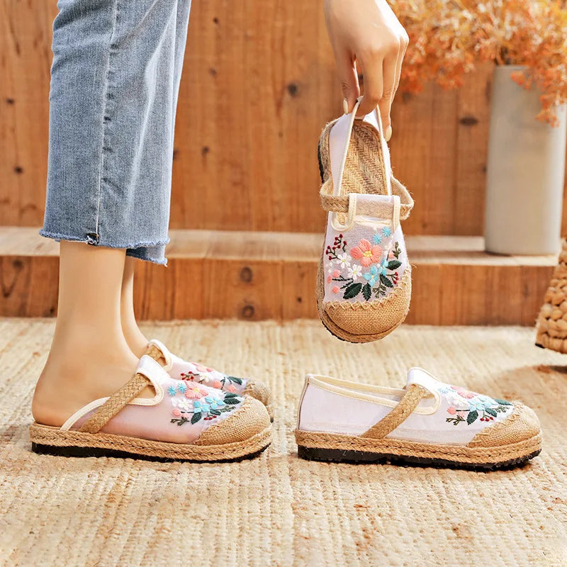 Summer New Thin Mesh Embroidered Shoes Breathable Antique Hanfu Shoes Old Beijing Cloth Shoes Flat Shoes