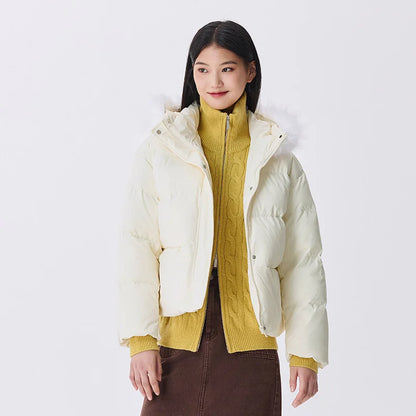 Down Jacket Fur Collar Hooded Warm Simple Versatile New Winter Waterproof Windproof Loose Bread Coat