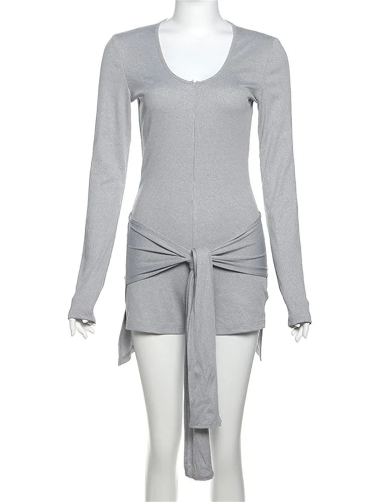 Bandage 2 Piece-set Skirt Zipper Skinny Yoga Jumpsuit and Lace-up Skirt Sets Clothes ’s Jumpsuit Outfits