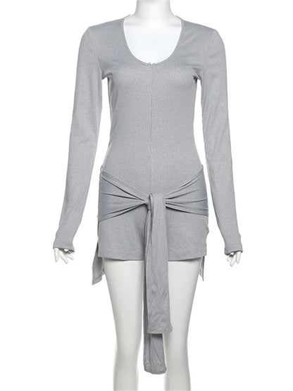 Bandage 2 Piece-set Skirt Zipper Skinny Yoga Jumpsuit and Lace-up Skirt Sets Clothes ’s Jumpsuit Outfits