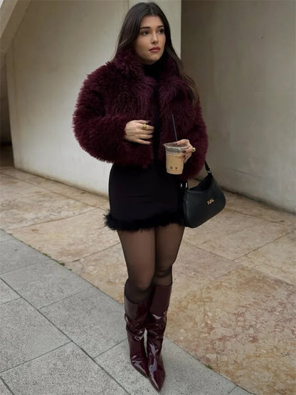 Winter Female Fur Feather Overcoat Loose Patchwork Long Sleeve Lapel ’s Coat New
