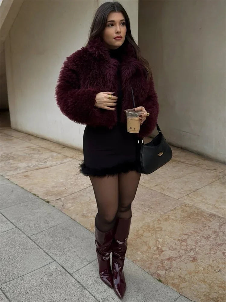 Winter Female Fur Feather Overcoat Loose Patchwork Long Sleeve Lapel ’s Coat New