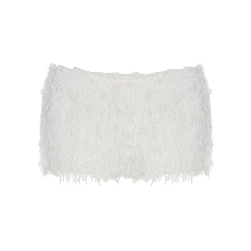 Faux Fur Knitted ��s Short Y2k Skinny Simple Low Waist Autumn Winter Design Basic Pants