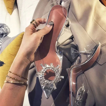 Designer Crystal Diamond Pvc Transparent High Heels Pointed Toe Pumps Banquet Prom Dress Shoes