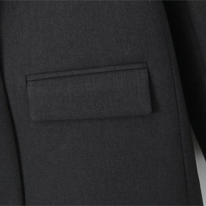 Chill Dark Gray Oversized Blazer Boyfriend Notched Collar Loose Suit Coat