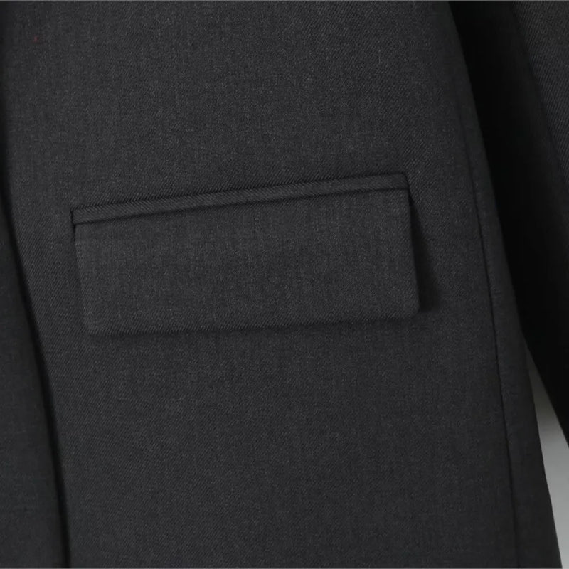 Chill Dark Gray Oversized Blazer Boyfriend Notched Collar Loose Suit Coat