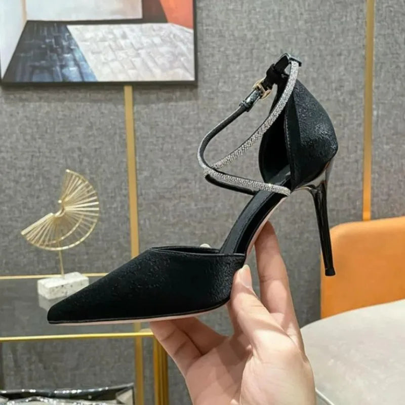 New Rhinestone High Heels Pumps Buckle Wedding Shoes Pointed Stiletto Heel Theel Sandals Dress Shoes