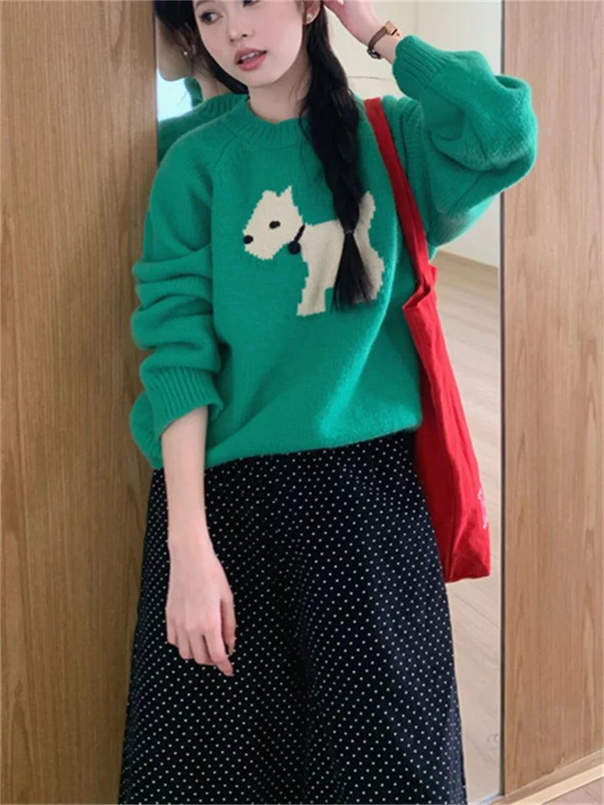 Corduroy Straight Trousers Polka Dot Knitted Sweaters Sweet Skirt Over Pants Daily New Slim Spring