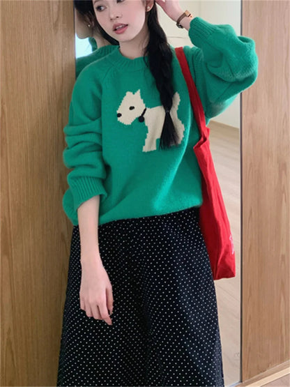 Corduroy Straight Trousers Polka Dot Knitted Sweaters Sweet Skirt Over Pants Daily New Slim Spring