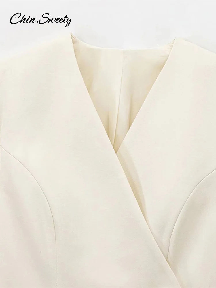 Slim Belt Blazer Coat for V Neck Buckle Long Sleeve Suit Jacket Spring Lady Commute High Waisted Outwear New