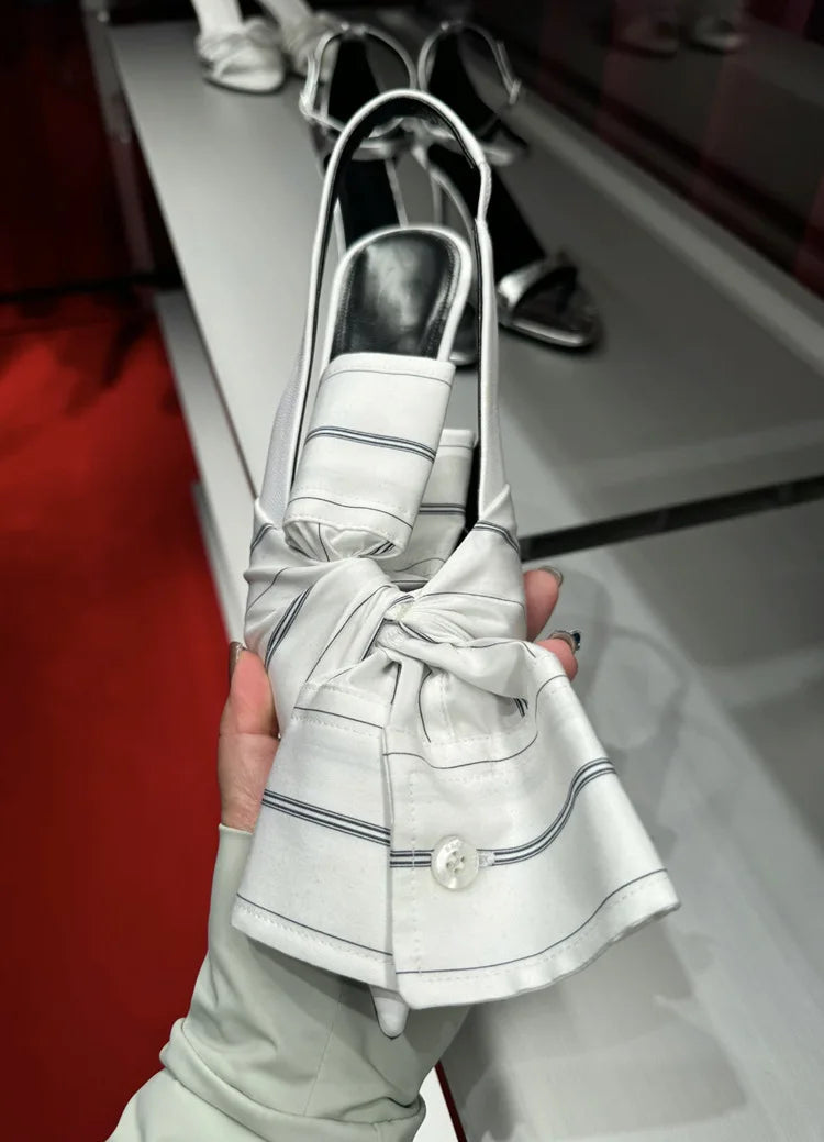 Summer New Fashionable Fold Bow Super High Heel Pointed Single Shoes Thin Heel Shallow Mouth Shoes